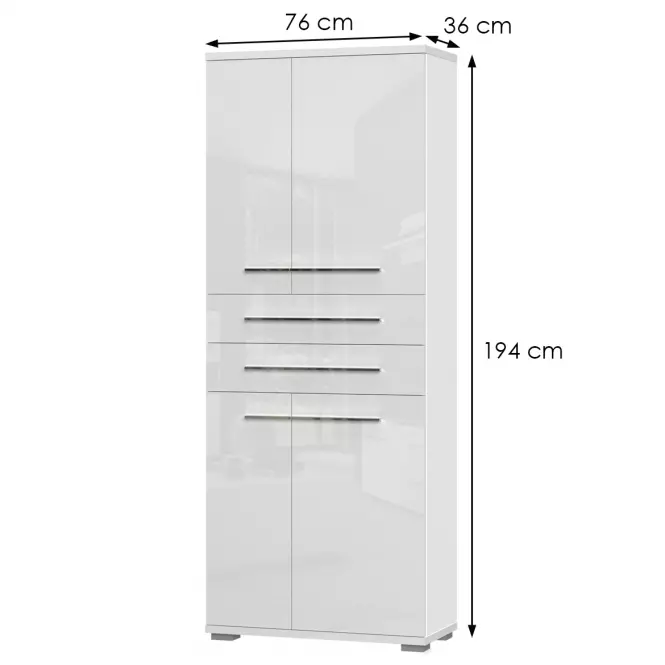 Skriňa 4d2s Piano V42 lakovaná Biely Lesk