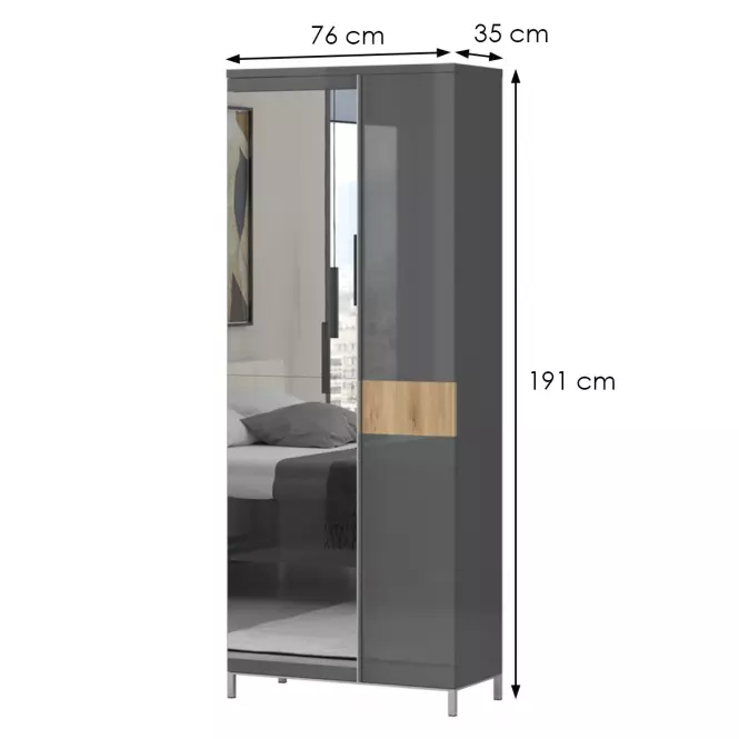 Skriňa 2d Onyx Lustro V2 lakovaná Pacific Walnut/Anthracite
