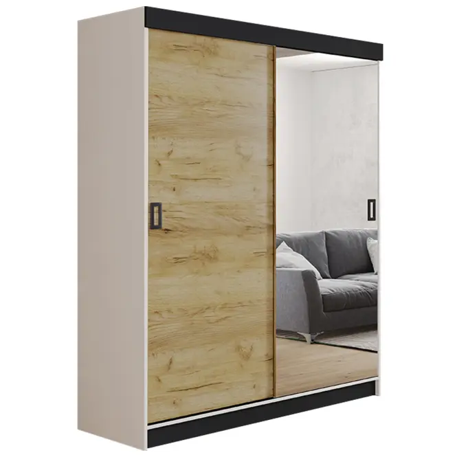 Skriňa s posuvnými dverami Retro 1L 138 cm so zrkadlom – biela/dub craft zlatý, dvojdverová
