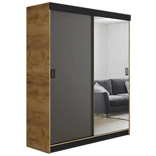 Skriňa s posuvnými dverami Retro 1L 138 cm so zrkadlom – dub craft zlatý/grafit, dvojdverová