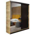 Skriňa s posuvnými dverami Retro 1L 138 cm so zrkadlom – dub craft zlatý/čierna, dvojdverová