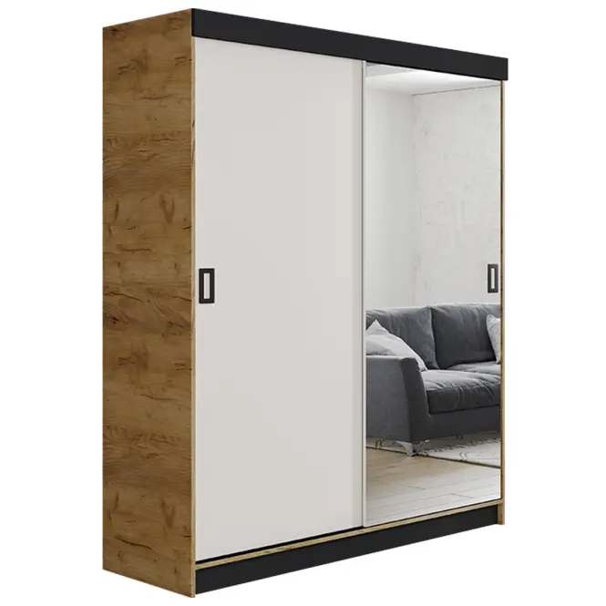 Skriňa s posuvnými dverami Retro 1L 138 cm so zrkadlom – dub craft zlatý/biela, dvojdverová