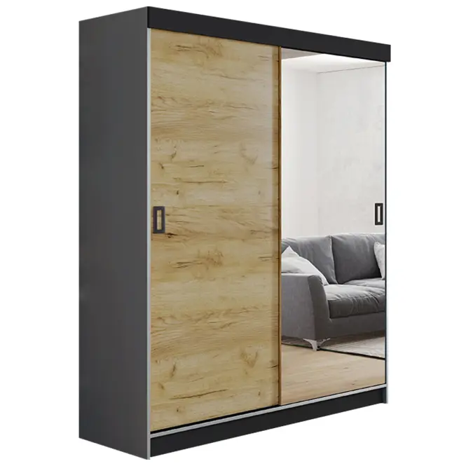 Skriňa s posuvnými dverami Retro 1L 138 cm so zrkadlom – grafit/dub craft zlatý, dvojdverová