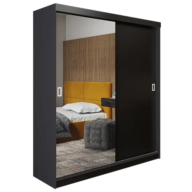 Skriňa s posuvnými dverami Retro 1L 138 cm so zrkadlom – grafit/čierna, dvojdverová