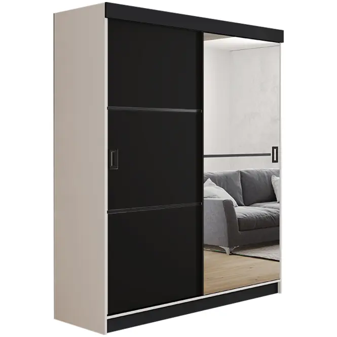 Skriňa s posuvnými dverami Retro 2L 138 cm so zrkadlom – biela/čierna, dvojdverová