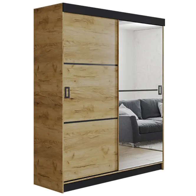 Skriňa s posuvnými dverami Retro 2L 138 cm so zrkadlom – dub craft zlatý, dvojdverová