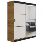 Skriňa s posuvnými dverami Retro 2L 138 cm so zrkadlom – dub craft zlatý/biela, dvojdverová