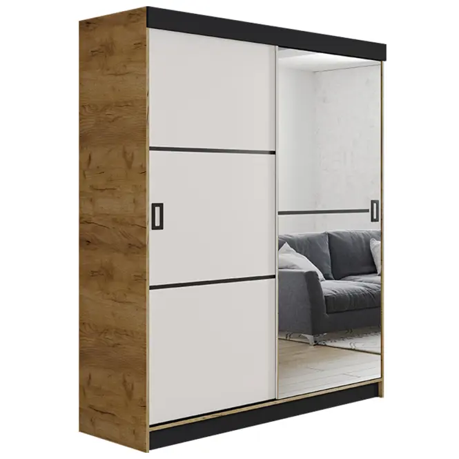 Skriňa s posuvnými dverami Retro 2L 138 cm so zrkadlom – dub craft zlatý/biela, dvojdverová