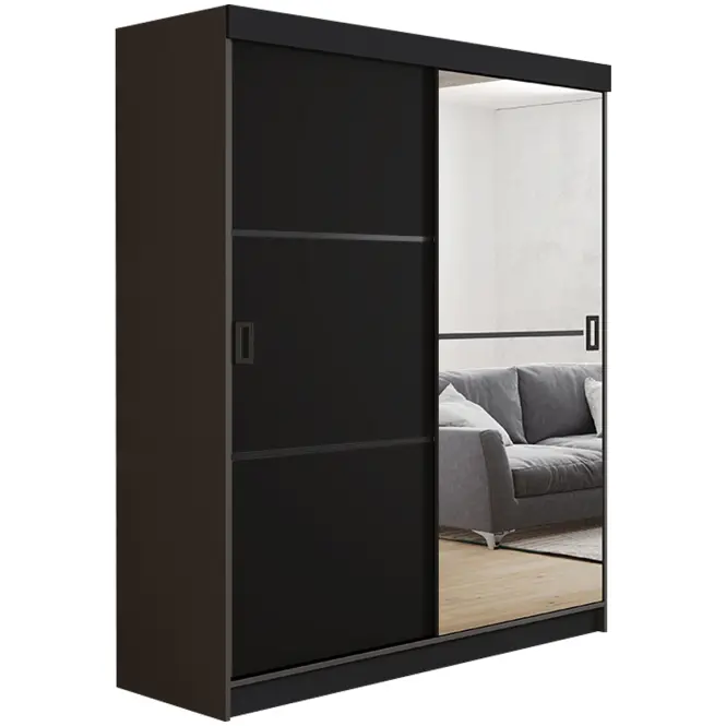 Skriňa s posuvnými dverami Retro 2L 138 cm so zrkadlom – grafit/čierna, dvojdverová