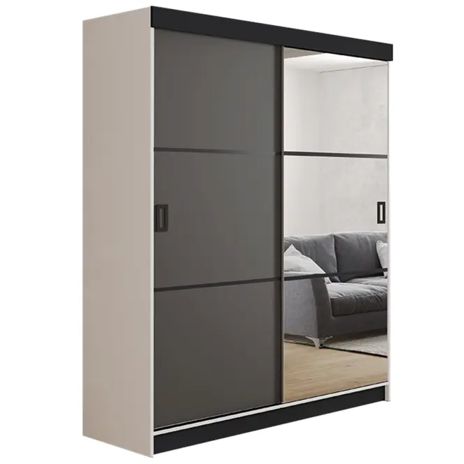 Skriňa s posuvnými dverami Retro 3L 138 cm so zrkadlom – biela/grafit, dvojdverová