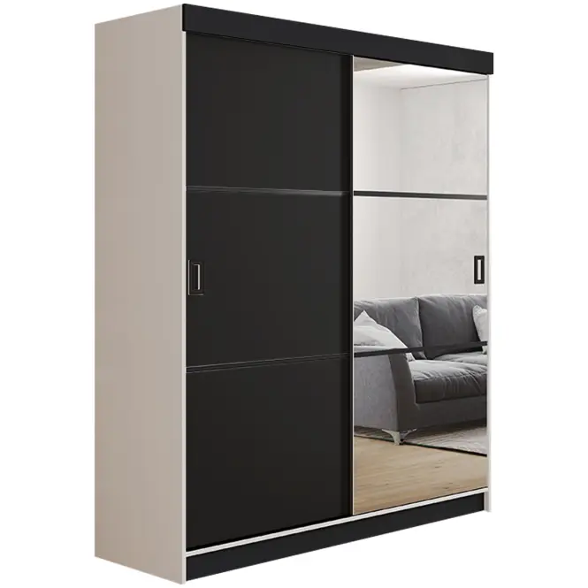 Skriňa s posuvnými dverami Retro 3L 138 cm so zrkadlom – biela/čierna, dvojdverová