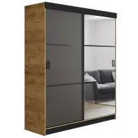 Skriňa s posuvnými dverami Retro 3L 138 cm so zrkadlom – dub craft zlatý/grafit, dvojdverová