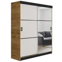 Skriňa s posuvnými dverami Retro 3L 138 cm so zrkadlom – dub craft zlatý/biela, dvojdverová