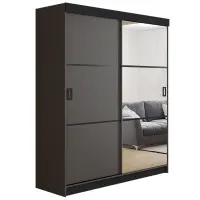 Skriňa s posuvnými dverami Retro 3L 138 cm so zrkadlom – grafit, dvojdverová