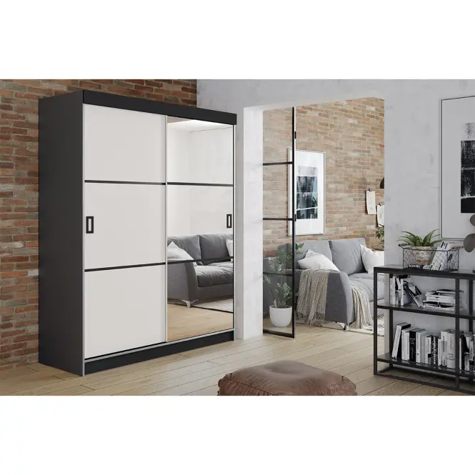 Skriňa Retro 138 3L grafit/ Dvierka biely,4