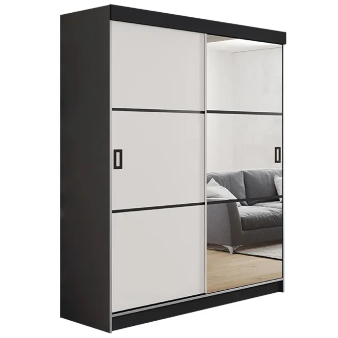 Skriňa s posuvnými dverami Retro 3L 138 cm so zrkadlom – grafit/biela, dvojdverová