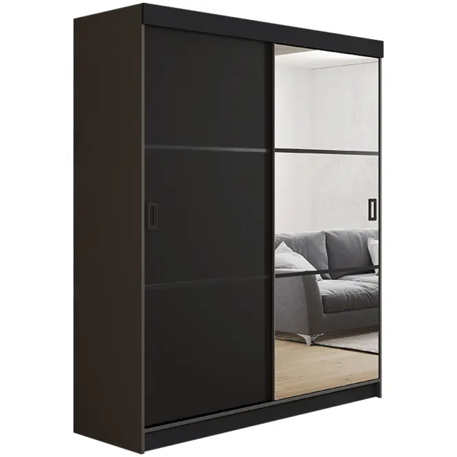 Skriňa s posuvnými dverami Retro 3L 138 cm so zrkadlom – grafit/čierna, dvojdverová