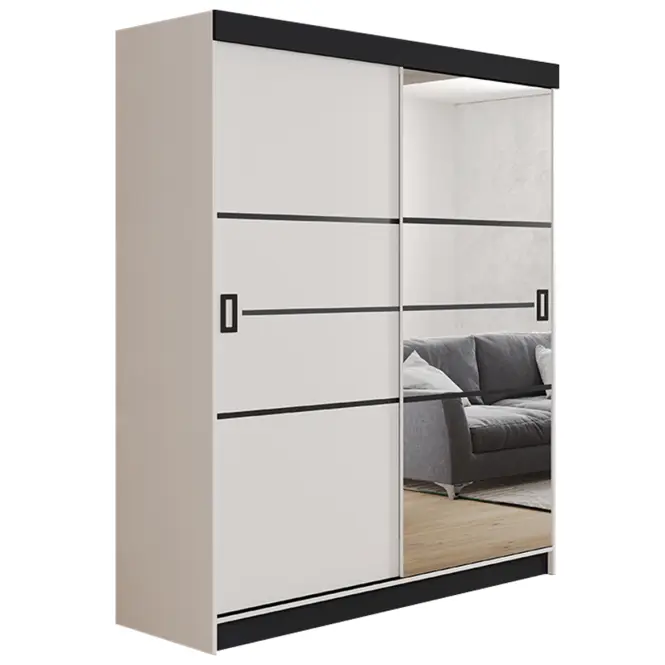 Skriňa s posuvnými dverami Retro 4L 138 cm so zrkadlom – biela, dvojdverová