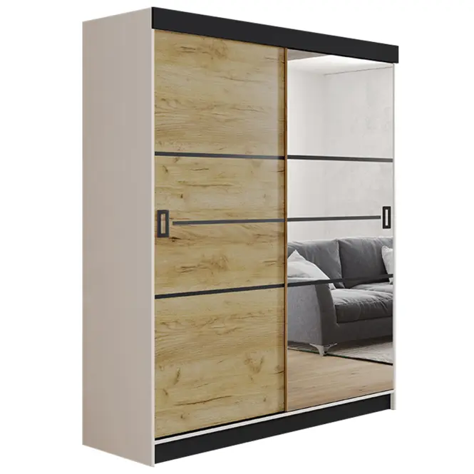 Skriňa s posuvnými dverami Retro 4L 138 cm so zrkadlom – biela/dub craft zlatý, dvojdverová