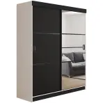 Skriňa s posuvnými dverami Retro 4L 138 cm so zrkadlom – biela/čierna, dvojdverová