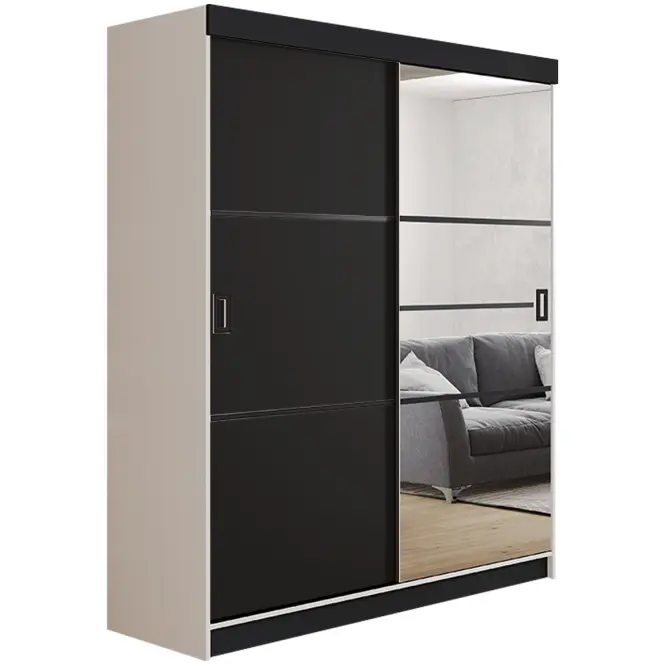 Skriňa s posuvnými dverami Retro 4L 138 cm so zrkadlom – biela/čierna, dvojdverová