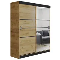 Skriňa s posuvnými dverami Retro 4L 138 cm so zrkadlom – dub craft zlatý, dvojdverová