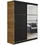 Skriňa s posuvnými dverami Retro 4L 138 cm so zrkadlom – dub craft zlatý/čierna, dvojdverová