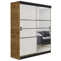 Skriňa s posuvnými dverami Retro 4L 138 cm so zrkadlom – dub craft zlatý/biela, dvojdverová