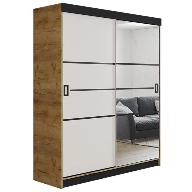 Skriňa s posuvnými dverami Retro 4L 138 cm so zrkadlom – dub craft zlatý/biela, dvojdverová