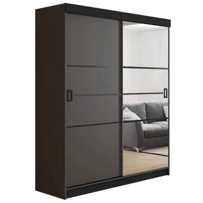 Skriňa s posuvnými dverami Retro 4L 138 cm so zrkadlom – grafit, dvojdverová