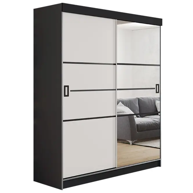 Skriňa s posuvnými dverami Retro 4L 138 cm so zrkadlom – grafit/biela, dvojdverová