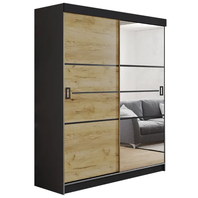 Skriňa s posuvnými dverami Retro 4L 138 cm so zrkadlom – grafit/dub craft zlatý, dvojdverová
