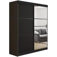 Skriňa s posuvnými dverami Retro 4L 138 cm so zrkadlom – grafit/čierna, dvojdverová