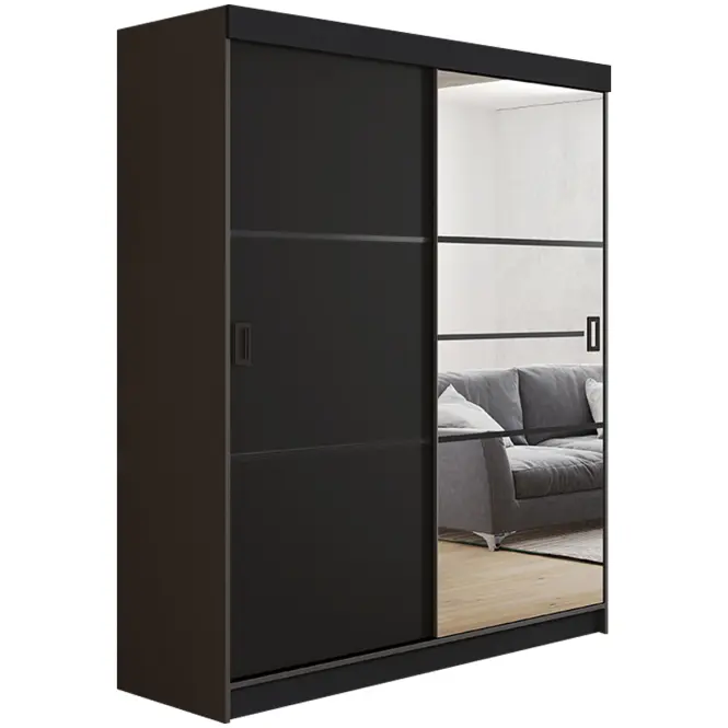 Skriňa s posuvnými dverami Retro 4L 138 cm so zrkadlom – grafit/čierna, dvojdverová
