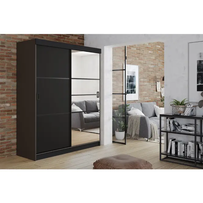 Skriňa s posuvnými dverami Retro 4L 138 cm so zrkadlom – grafit/čierna, dvojdverová