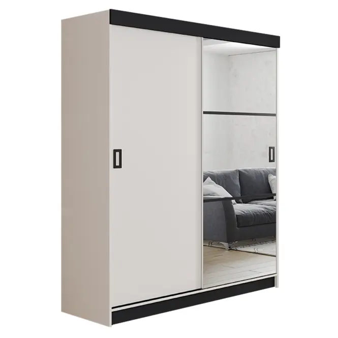 Skriňa s posuvnými dverami Retro 5L 138 cm so zrkadlom – biela, dvojdverová