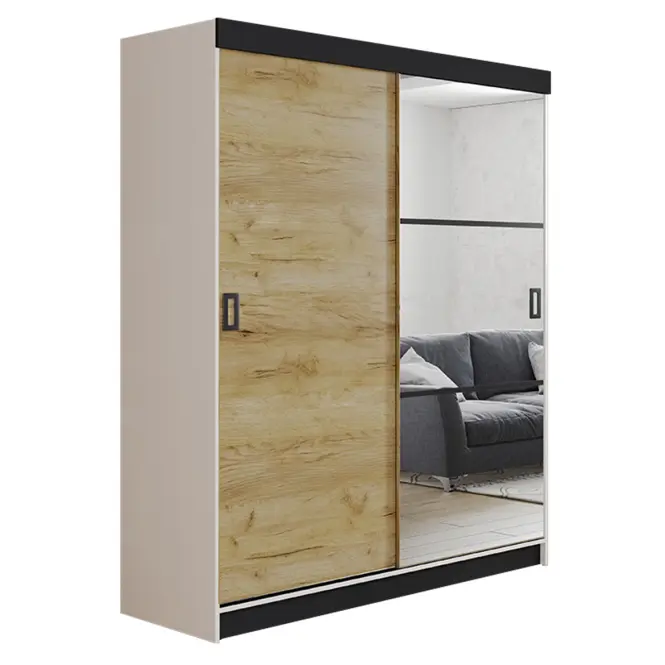 Skriňa s posuvnými dverami Retro 5L 138 cm so zrkadlom – biela/dub craft zlatý, dvojdverová
