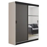 Skriňa s posuvnými dverami Retro 5L 138 cm so zrkadlom – biela/grafit, dvojdverová