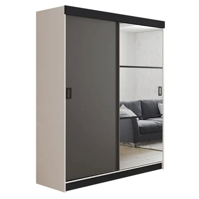 Skriňa s posuvnými dverami Retro 5L 138 cm so zrkadlom – biela/grafit, dvojdverová
