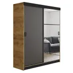 Skriňa s posuvnými dverami Retro 5L 138 cm so zrkadlom – dub craft zlatý/grafit, dvojdverová