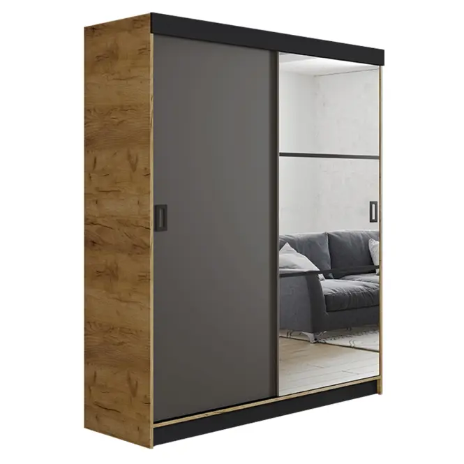 Skriňa s posuvnými dverami Retro 5L 138 cm so zrkadlom – dub craft zlatý/grafit, dvojdverová
