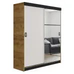 Skriňa s posuvnými dverami Retro 5L 138 cm so zrkadlom – dub craft zlatý/biela, dvojdverová