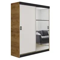Skriňa s posuvnými dverami Retro 5L 138 cm so zrkadlom – dub craft zlatý/biela, dvojdverová