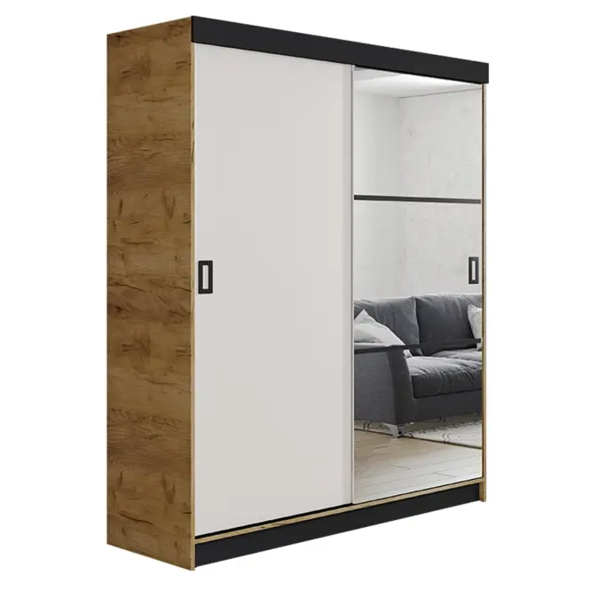 Skriňa s posuvnými dverami Retro 5L 138 cm so zrkadlom – dub craft zlatý/biela, dvojdverová