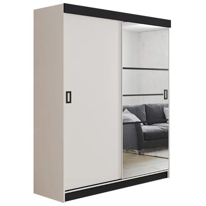 Skriňa s posuvnými dverami Retro 6L 138 cm so zrkadlom – biela, dvojdverová