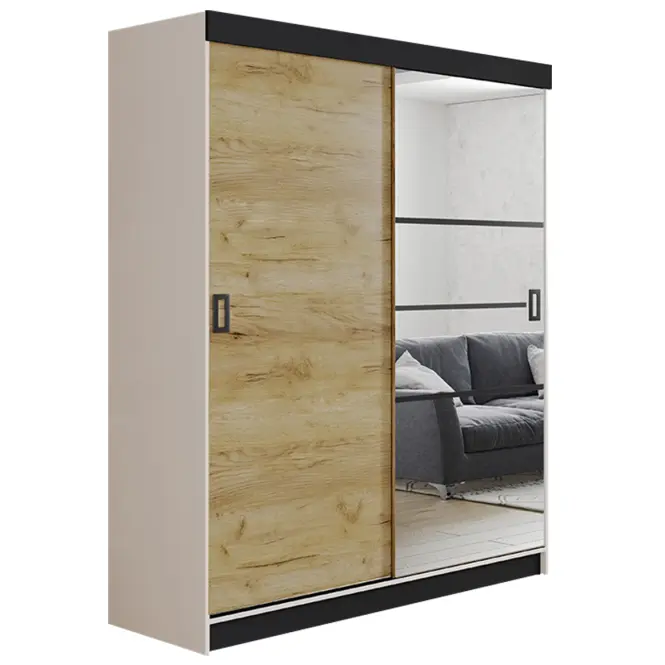 Skriňa s posuvnými dverami Retro 6L 138 cm so zrkadlom – biela/dub craft zlatý, dvojdverová