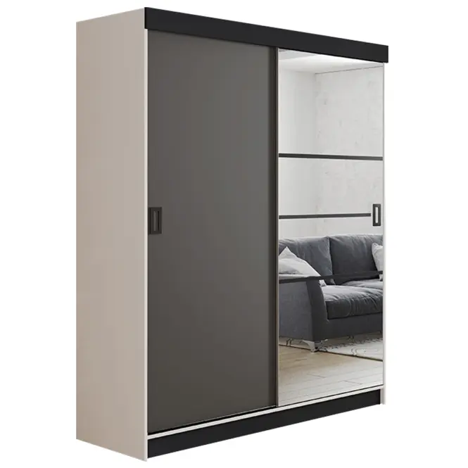 Skriňa s posuvnými dverami Retro 6L 138 cm so zrkadlom – biela/grafit, dvojdverová