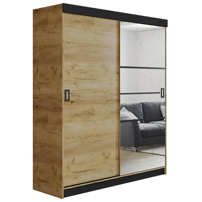 Skriňa s posuvnými dverami Retro 6L 138 cm so zrkadlom – dub craft zlatý, dvojdverová