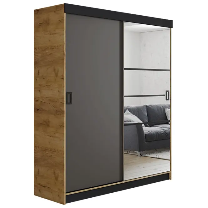 Skriňa s posuvnými dverami Retro 6L 138 cm so zrkadlom – dub craft zlatý/grafit, dvojdverová