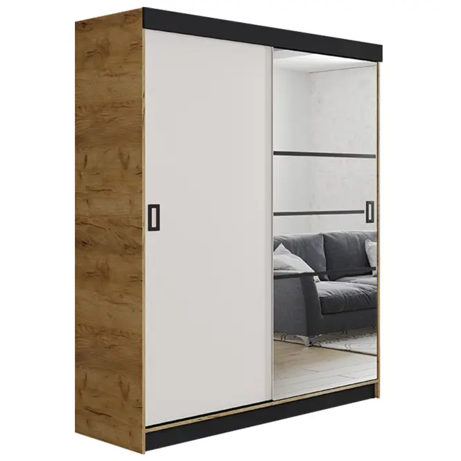Skriňa s posuvnými dverami Retro 6L 138 cm so zrkadlom – dub craft zlatý/biela, dvojdverová